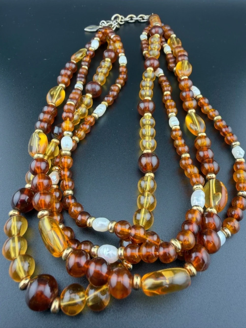 Vintage Givenchy 4-Strand Faux Amber & Baroque Pearl Necklace